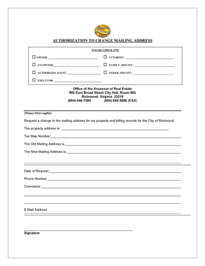 Authorization to Change Mailing Address