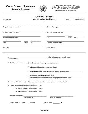 Cook County Assessor Appeal Verification Affidavit