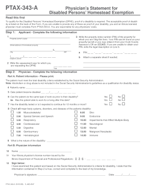 Physician's Statement for Disabled Persons' Homestead Exemption