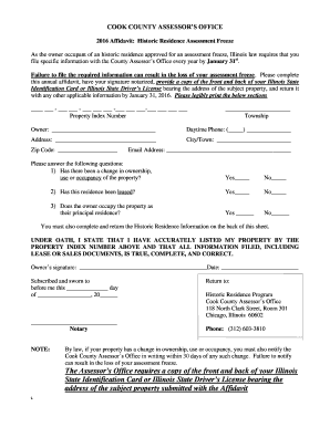 2016 Affidavit: Historic Residence Assessment Freeze