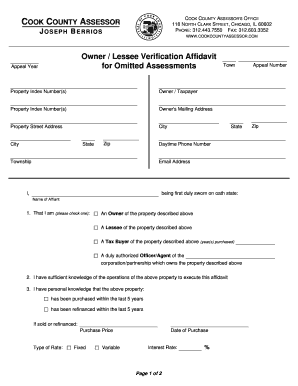 Cook County Owner Lessee Verification Affidavit
