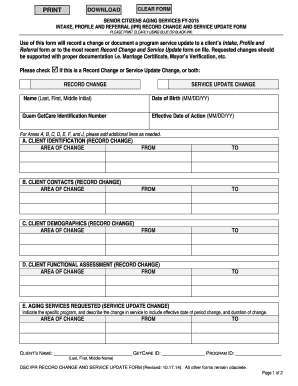 Senior Citizens Aging Services Record Change Form