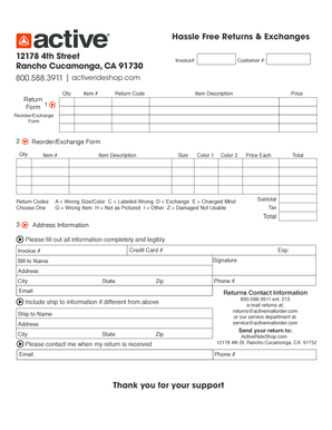 Return and Exchange Form