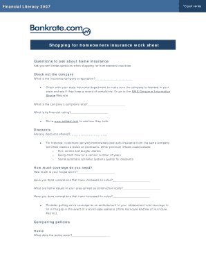 Homeowners Insurance Shopping Worksheet