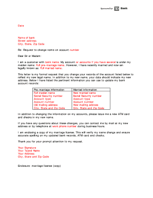 Request to Change Name on Bank Account