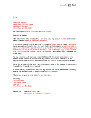 Credit Card Account Closure Letter