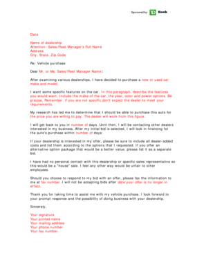 Vehicle Purchase Offer Letter