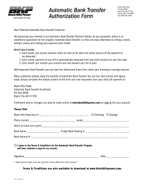 Black Hills Power Automatic Bank Transfer Enrollment Form