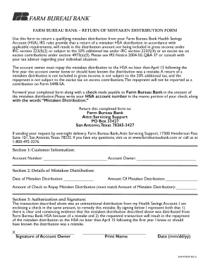 Farm Bureau Bank HSA Mistaken Distribution Form
