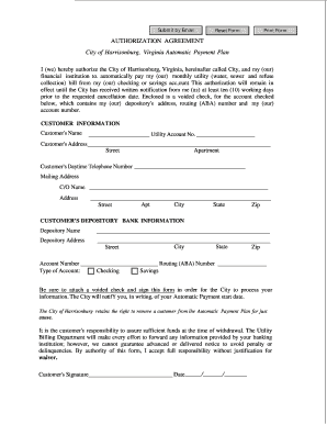 City of Harrisonburg Automatic Payment Plan Authorization