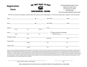 Christiansburg Recreation Center Registration Form