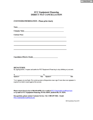 FCC Equipment Financing Direct Pay Cancellation Form
