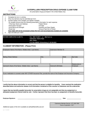 Caterpillar Prescription Drug Expense Claim Form
