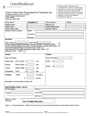 Caterpillar Routine Vision Claim Form