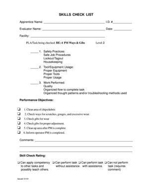 Apprentice Skills Checklist