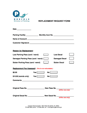 Parking Pass Replacement Request Form