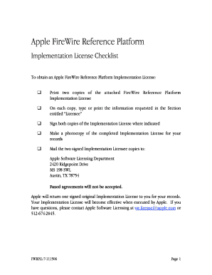 Apple FireWire Reference Platform Implementation License