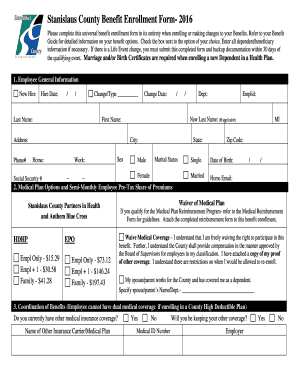 Stanislaus County Benefit Enrollment Form