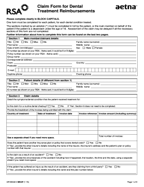 Dental Treatment Reimbursement Claim Form