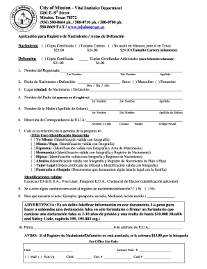 Aplicación para Registro de Nacimiento / Actas de Defunción