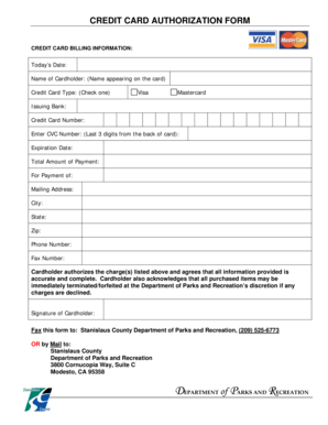 Credit Card Authorization Form