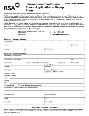 Aetna Global Benefits Health Insurance Application