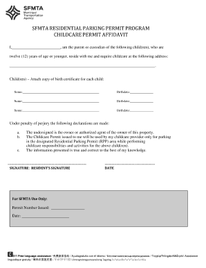 Childcare Permit Affidavit
