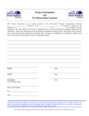 Renovation Contract Orientation List