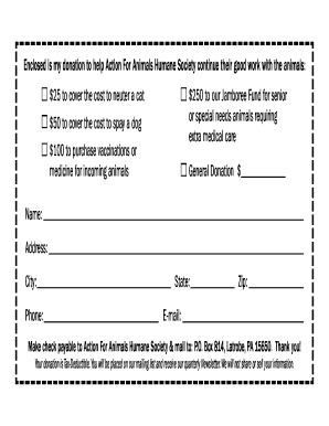 Donation Form for Action For Animals Humane Society