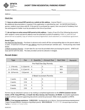 Short Term Residential Parking Permit
