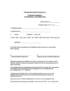 Foreign Currency Withdrawal Authorization