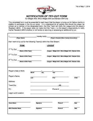 Notification of Try-Out Form