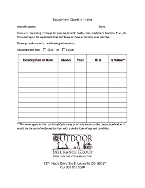 Equipment Coverage Questionnaire