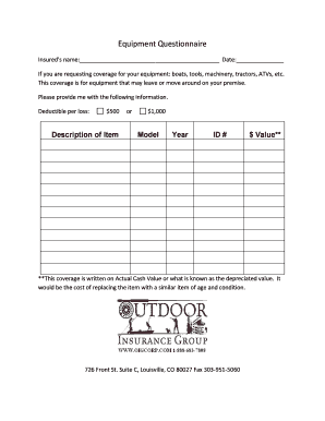 Equipment Coverage Questionnaire