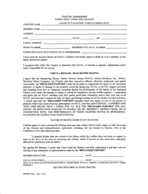 Harley Owners Group Chapter Membership Enrollment Form