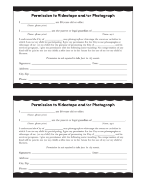 Permission to Videotape and/or Photograph