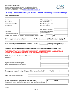 UK Housing Benefit Change of Address Form