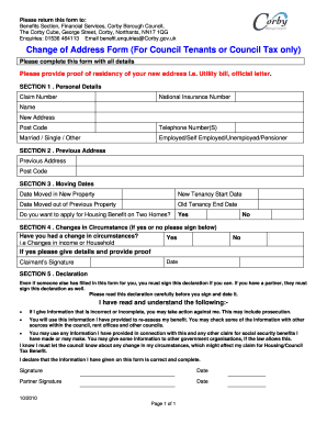 Change of Address Form for Council Tenants