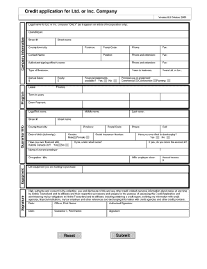 Credit Application for Ltd. or Inc. Company