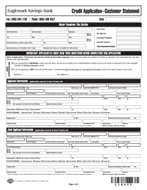 Credit Application–Customer Statement