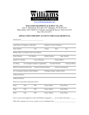 Application for Open Account for Sales or Rental