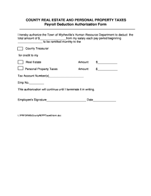 County Real Estate and Personal Property Taxes Payroll Deduction Authorization