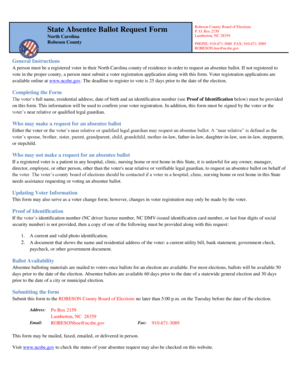 North Carolina Absentee Ballot Request Form