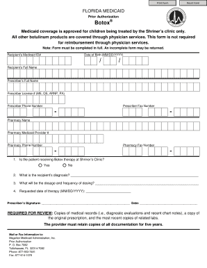 Florida Medicaid Botox Prior Authorization Form