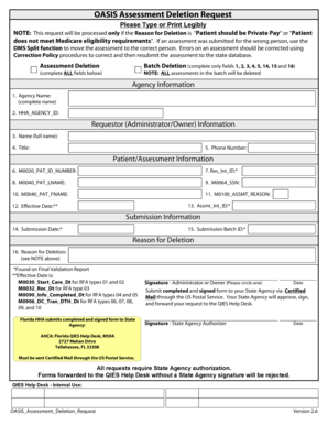 OASIS Assessment Deletion Request