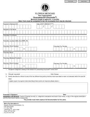 Florida Medicaid Prior Authorization for Oxycodone ER