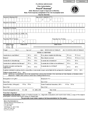 Florida Medicaid Prior Authorization for Procrit/Aranesp