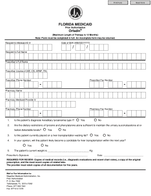 Florida Medicaid Prior Authorization for Orfadin