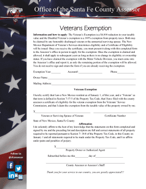 New Mexico Veterans Property Tax Exemption Form