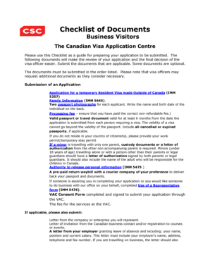 Canada Business Visitor Visa Checklist